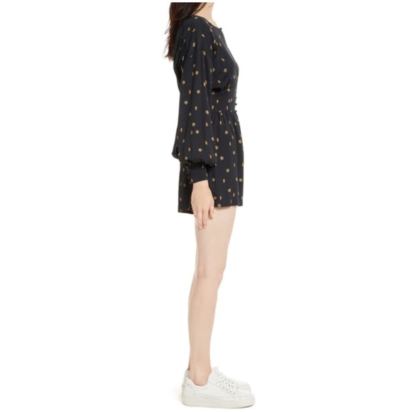 FREE PEOPLE Love Grows Romper Print Long Sleeve Leggy Short, Black Combo, XS - Picture 8 of 10